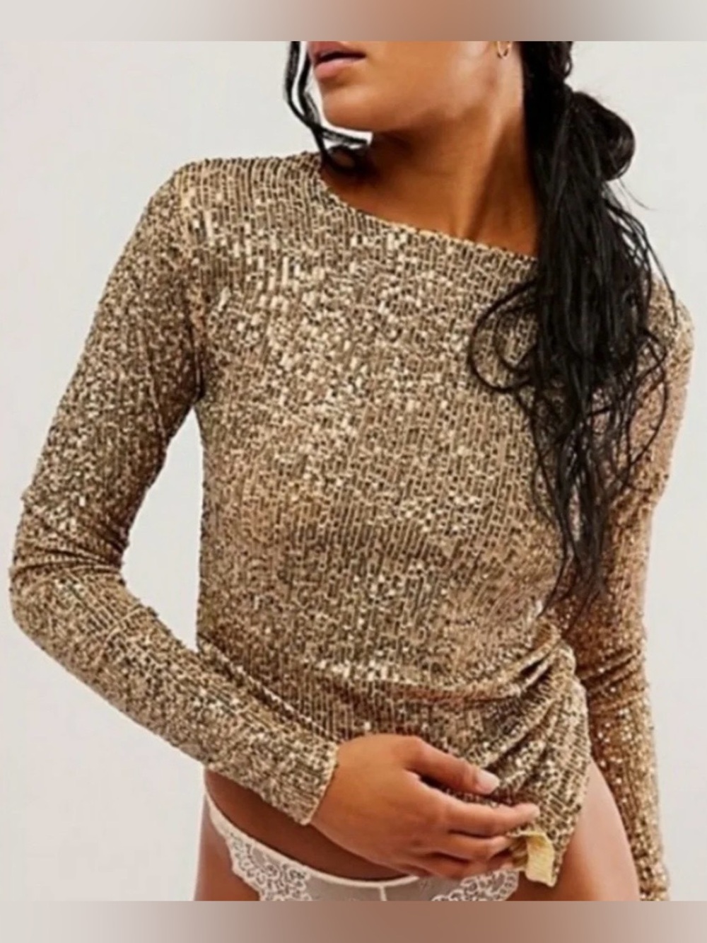 Free People Gold Rush Long Sleeve Top
